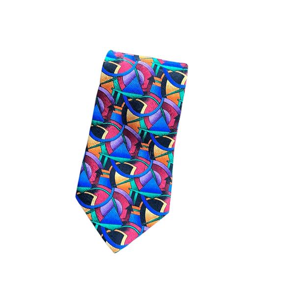 J. Garcia Clockwork Collection Abstract Geometric Silk Tie Blue Black - Picture 5 of 7